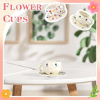 Ceramic Coffee Mug Vintage Flower Mugs 8 oz Cute Floral Coffee Mugs Irregular Latte Art Cup Lead-free Porcelain Cups for Cappuccino, Cocoa (Blue and Pink Mug with Saucers)