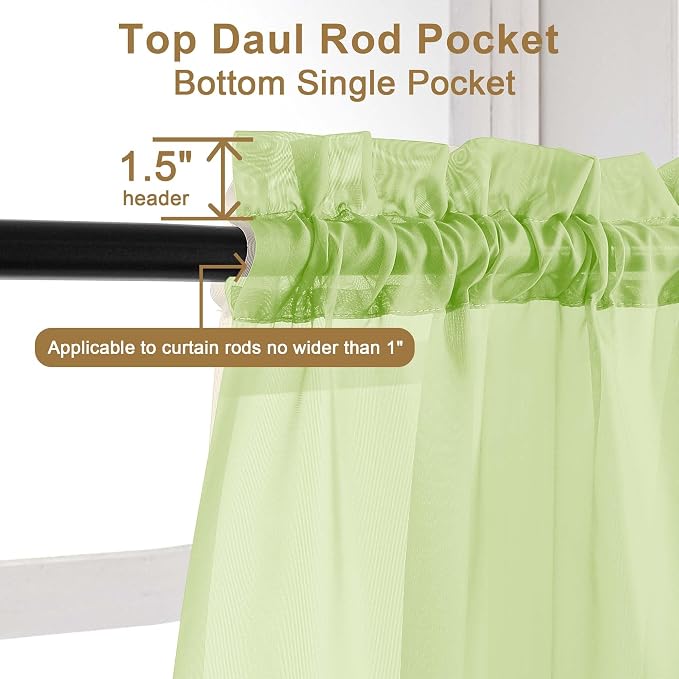 Chyhomenyc Lime Sheer Curtains 72 Inch Length 2 Panels, Light Filtering Soft - Image 7