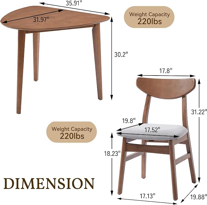 P PURLOVE Modern 3 Piece Table Set, Triangular Table and 2 Curved Wood Chairs - Image 3