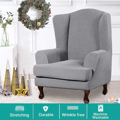 Turquoize Wingback Chair Covers 2 Piece Wing Chair Slipcover Stretch Slipcovers - Image 2