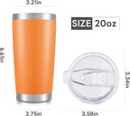 20 oz Tumbler with Lid Stainless Steel Insulated Tumblers Bulk Double Wall Vacuum Cups Powder Coated Travel Mug Keep Drinks Cold and Hot, Orange, 12 Pack
