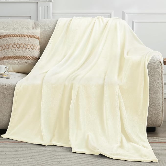 KMUSET Cream Fleece Blanket for Couch - Image 4