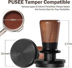 PUSEE 53.3mm Espresso Tamper,Calibrated Tamper with 30lbs Double Spring Loaded Tamper Walnut Wood Coffee Tamper for Barista Home,Titanium PVD Coating Base Tamper Espresso Tool Fits 54mm Portafilters
