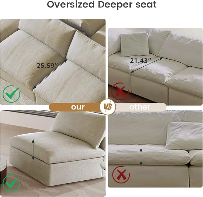 Cloud Modular Sectional Sofa Couch, 80.3" L Shaped Convertible Couches - Image 6