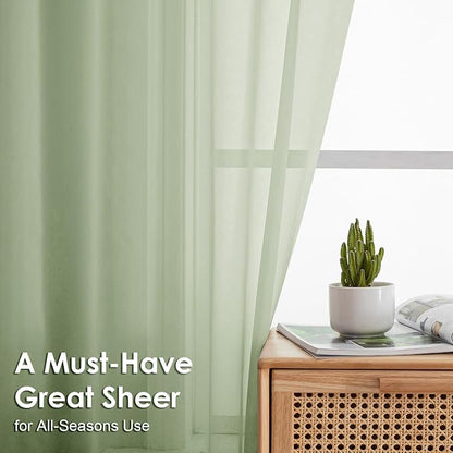 Light Green Sheer Curtains 63 Inches Long 2 Panels - Image 2