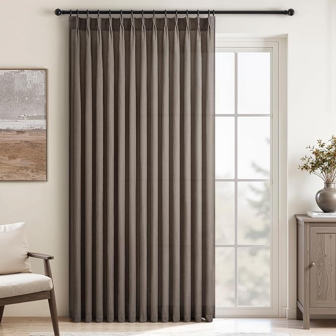 Topfinel 105 Inches Long Pinch Pleated Semi Sheer Curtains, Dark Flax Blended by Topfinel