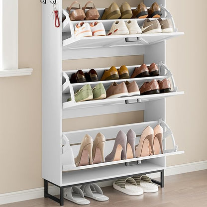 BORNOON Shoe Cabinet with 3 Flip Drawers Narrow Shoe Storage Cabinet Organizer - Image 6