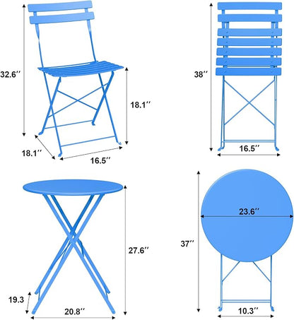 3-Piece Folding Bistro Set, Outdoor Patio Furniture Set - Image 2