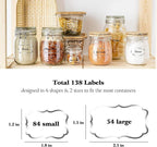 Kitchen Pantry Food Containers Clear Labels with Silver Border, 138 Waterproof Removable Write-on Sticker Labels Tags to Organize Spice Jars Condiment Flour Sugar Canisters Storage Bins,Free 2 Markers