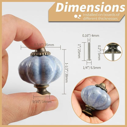 Blue Crackle Pumpkin Knobs 6 Pack Ceramic Cabinet Knobs Vintage Drawer Pulls - Image 4