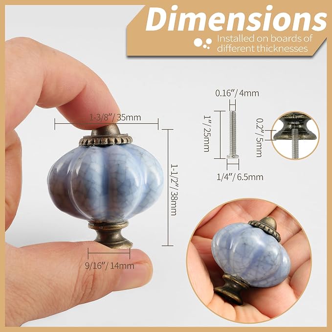 Blue Crackle Pumpkin Knobs 12 Pack Ceramic Cabinet Knobs Vintage Drawer Pulls - Image 4
