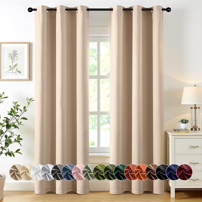 MIULEE Blackout Curtains for Bedroom 2 Panels 40 x 80 Inch Long Beige | Thermal by MIULEE