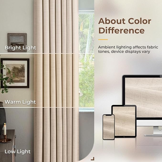 100% Blackout Curtains for Bedroom Oatmeal Linen Look Curtains 96 Inch Long | - Image 9