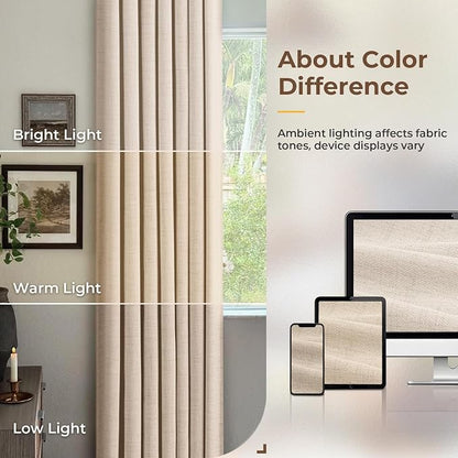 100% Blackout Curtains for Bedroom Oatmeal Linen Look Curtains 96 Inch Long | - Image 9