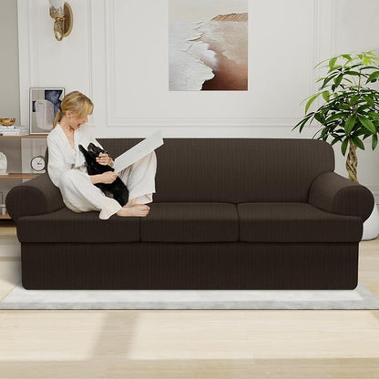 Waterproof Couch Cover 4-Piece Set Striped Sofa Slipcovers - Image 2