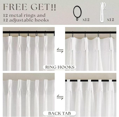 Extra Wide Pinch Pleat 84 Inch Curtains 60 Inch Wide Beige White | Memory - Image 4