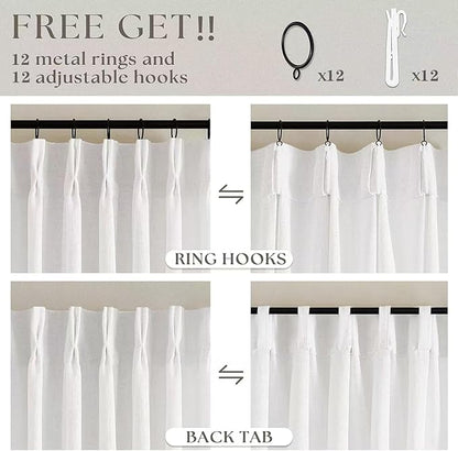Beige White Pinch Pleat Semi Sheer Linen Curtain W70xL84 1 Panel | Memory - Image 4