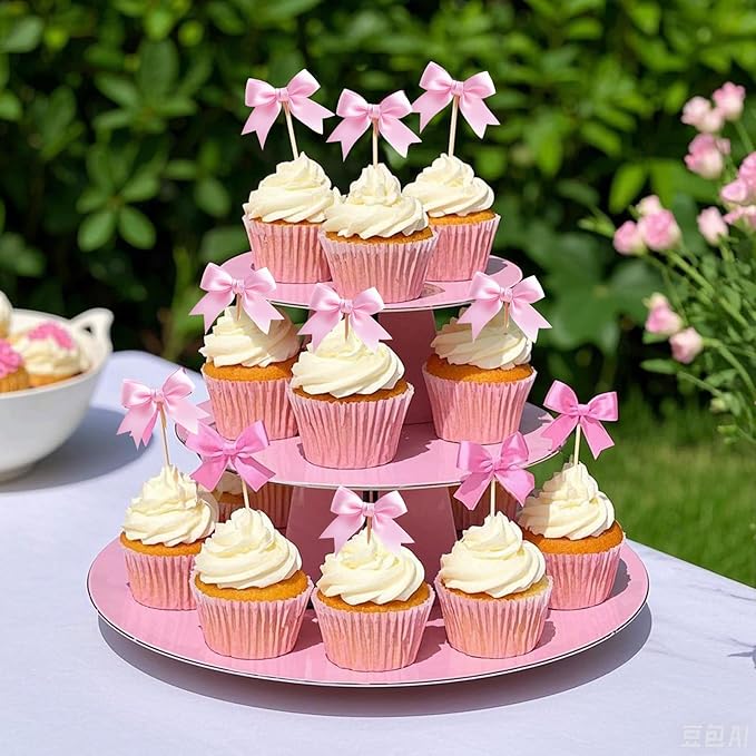 24Pcs Pink Bow Cupcake Toppers - Pink Bow Cake Topper Birthday Decorations, Bowknot Cupcake Picks for Coquette Bow Theme Party Decoration Bachelorette Bridal Engagement Wedding Baby Shower Party Decor