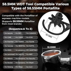 IKAPE Mantis WDT Distribution Tool, V3-58.5mm Espresso Stirrer Distribution Tool for Barista - 8 Needle Espresso Stirrer with Dosing Funnel & Stand, Adjustable Needle Height, Walnut Handle