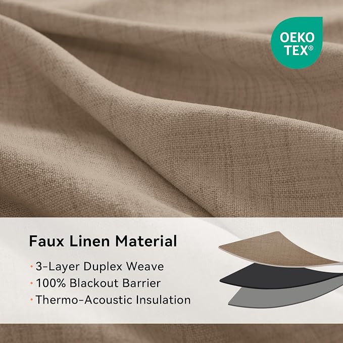 100% Blackout Linen Textured Curtains 90 Inch Long, Copper Brown | 100% - Image 4