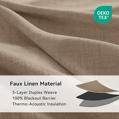 100% Blackout Linen Textured Curtains 96 Inch Long, Copper Brown | 100% - Image 4