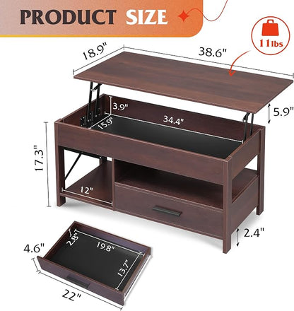 WLIVE Lift Top Coffee Table, Hidden Compartment, Wooden Lift Tabletop Center - Image 6