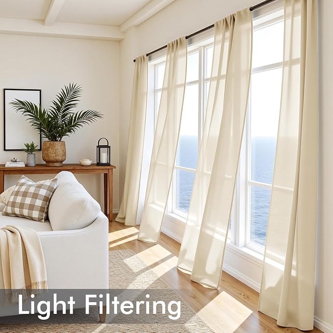 MIULEE Cream Sheer Curtains 108 Inches Long 4 Panels 42 x 108 Inches | Light - Image 4