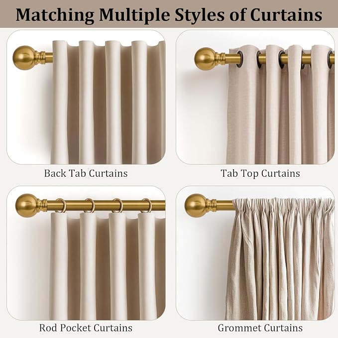 Modern Gold Curtain Rods for Windows 28 to 48 Inch 1" Diameter Adjustable Heavy - Image 4