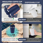 Volhoply 12 oz Double Wall Insulated Vacuum Travel Coffee Mug with Flip Lid Bulk 8 Pack,Reusable Stainless Steel Leak Proof Coffee Cup,Portable Cafe Thermal Tumblers for Hot & Cold Drinks(Navy,8 Set)