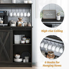 4ever2buy Farmhouse Coffee Bar Cabinet with Hutch, 50 Inch Coffee Bar Hutch with Sliding Barn Door & 6 Hooks for Living Dining Room, Dark Oak