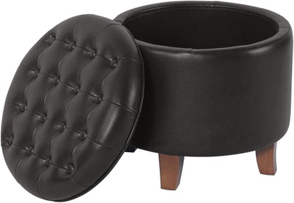 Homepop Home Decor | Upholstered Round Faux Leather Tufted Foot Rest Ottoman | - Image 6