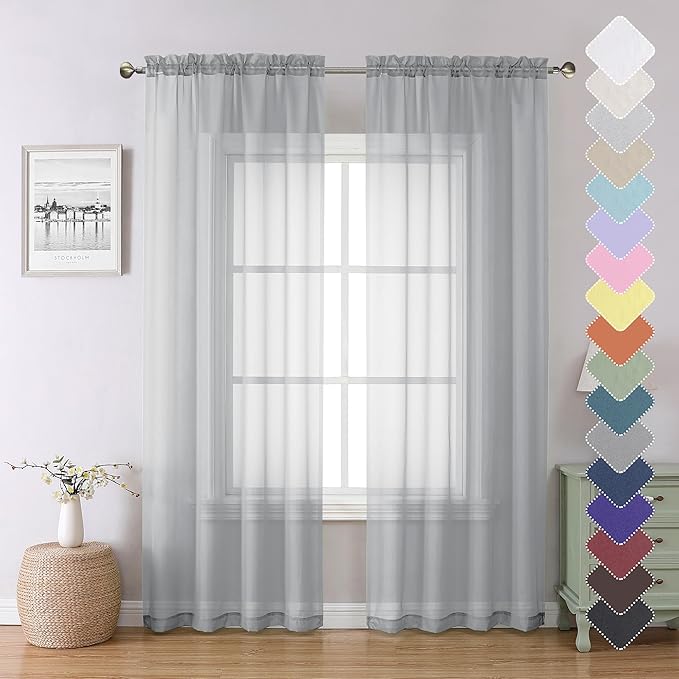 Light Grey Sheer Curtains 84 Inch Length 2 Panels, Balance Light & Privacy by Lecloud