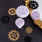 3Pcs White Gear Cookie Cutters, Steampunk Cogs Plunger Mold, 3D Gear Cookie Stamp Mold, Clock Wheel Biscuits Fondant Molds for Cake Cookie food Decoration Cookie Cutters Baking Tools