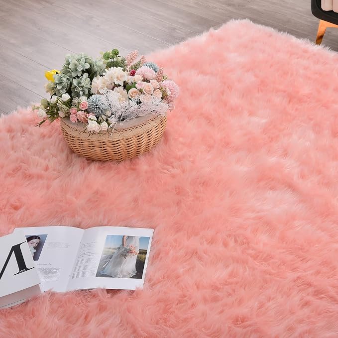 ORINOVA Pink Fluffy Sheepskin Fur Area Rugs - Image 7