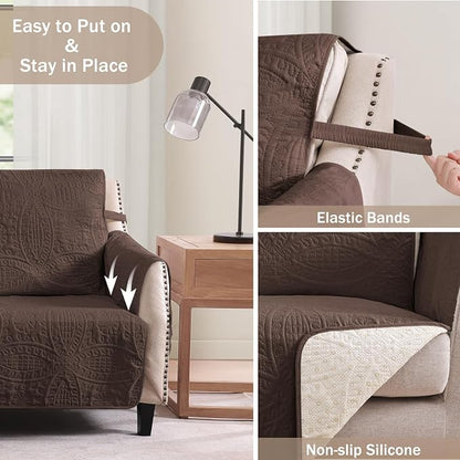 Quilted Sofa Slipcovers with Pockets, Medallion Designed Anti-Slip Couch Covers - Image 5
