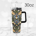 RainCaper 18/8 Stainless Steel Insulated Water Tumbler with Straw | 30oz, BPA-Free, Double Wall for Hot & Cold | Travel-Friendly, Cup Holder Ready (William Morris Morris Strawberry Thief)