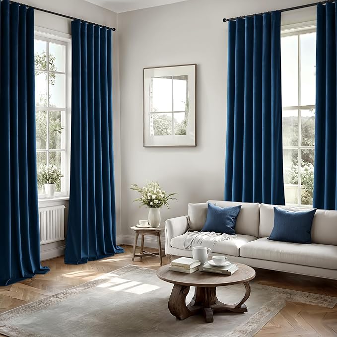 MIULEE Velvet Curtains 50W x 90L 2 Panels Navy Blue Blackout Curtains | Luxury - Image 5