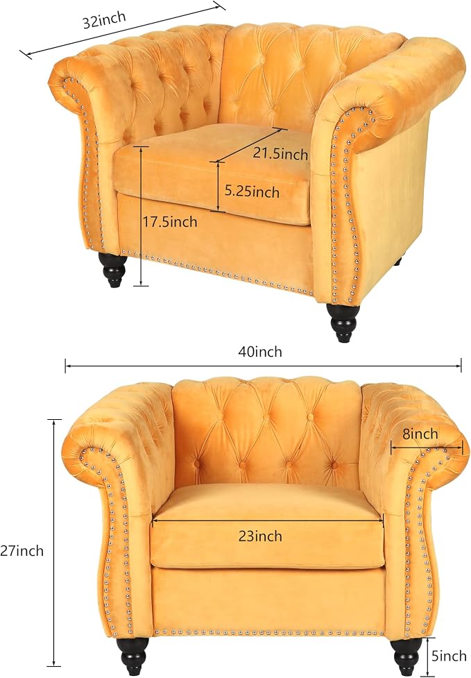 ORRD 3 Piece Living Room Set, Velvet Chesterfield Sofa Loveseat Couch Chair - Image 6