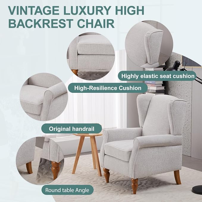 Coffee Table & Armchair Set, High-Back Wingback Chair - Image 4