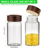 Large Glass Coffee Jars, Round Storage Canister with Wooden Lid Clear Glass Food Jar for Pantry Sugar Tea Coffee Bean Spice Nuts Cookies Bath Salts (4×250ml(8.4oz))