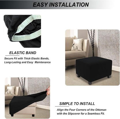 NeColorLife Stretch Ottoman Cover Square Oversized Soft Knitted Jacquard Thick - Image 5