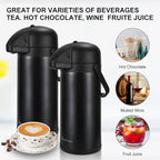 Updated Airpot Coffee Dispenser with Pump, 64 OZ Insulated Thermal Coffee Carafe for Keeping Hot - Cold Water, Party Chocolate Drinks & Stainless Steel Thermos Urn Large Thermal Hot Drink (Black)