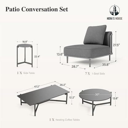 HERA'S HOUSE Metal Patio Furniture Set, Modular 7 Seats, 1 Nesting Coffee - Image 9