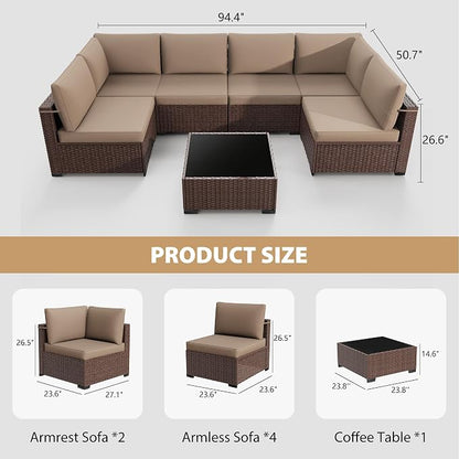 KIGOTY 7-Piece Patio Furniture Set, All-Weather PE Rattan Outdoor Sectional Sofa - Image 3