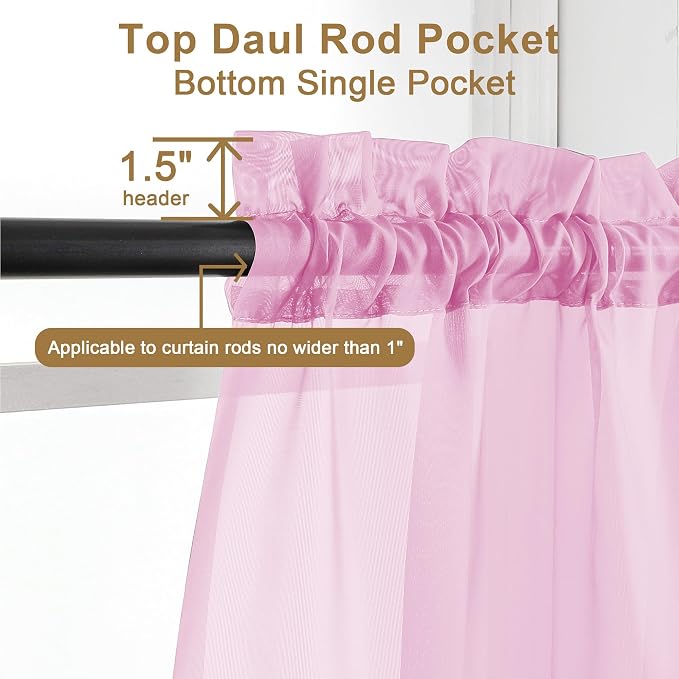 Chyhomenyc Sheer Pink Curtains 90 inches Long 2 Panels, Light Filtering Soft - Image 2