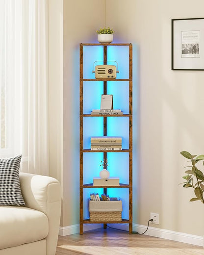 TUTOTAK Corner Shelf with LED Light, 6-Tier Corner Bookshelf - Image 4