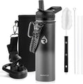 Insulated Water Bottle 20 oz, Triple Wall Vacuum Stainless Steel (Cold for 48 Hrs), Leak Proof & Non-BPA, Kids Water Bottle Jug for School with Straw Spout Lids, Dark Gray