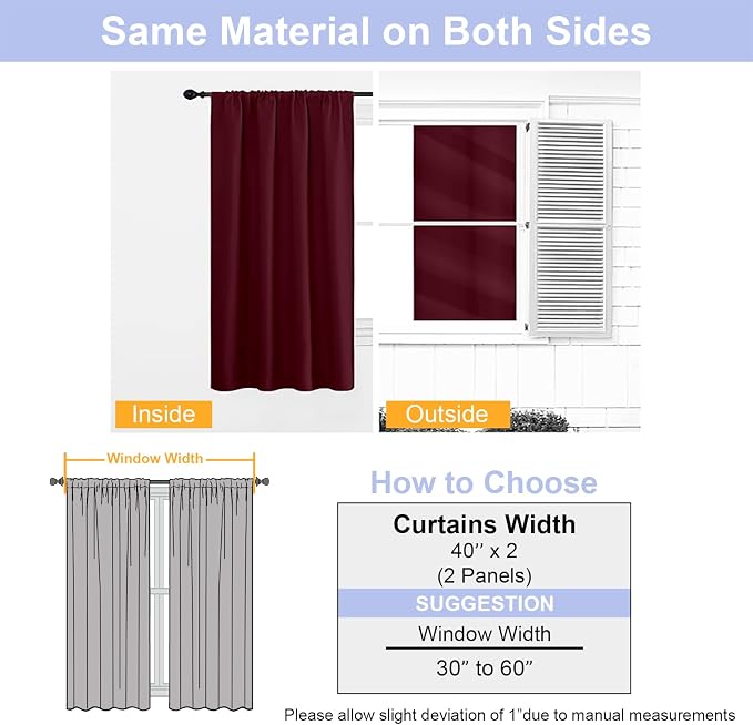 Simplebrand Ava Burgundy Short 36 Inches Blackout Curtain 2 Panels Set - Image 8