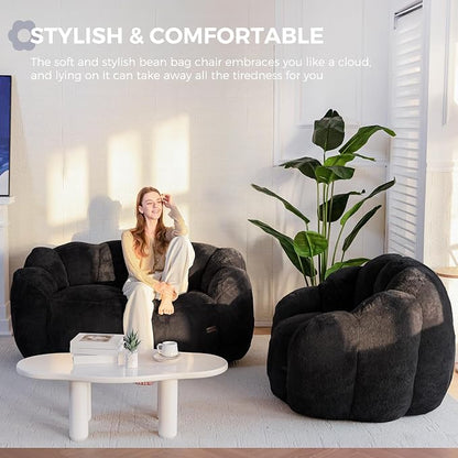 MAXYOYO Bean Bag Chair for Adults, Floral Shaped Bean Bag Sofa, Ultra Soft Faux - Image 4
