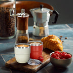 4oz Stackable Cup, Vacuum Insulated Espresso Cup Set of 2, Espresso Shot Glass for Coffee, Double Wall Stainless Steel Mini Tumbler Shot Glasses with Straw and Lid (A-red2P, 4oz)